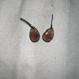 Artistic Teardrop Earrings with Red and Blue Accents